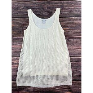 Joan Vass Sz 2 Ivory Linen Cotton Layered Open Knit Sweater Blouse Women Rare